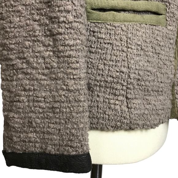 Isabel Marant Taupe Boucle Tweed Woven Snap Button Leather Trim Coat Jacket 0 - Picture 4 of 16